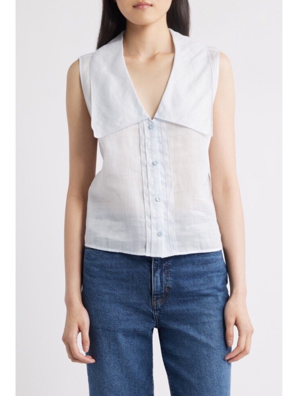 FRAME The Sailor Sleeveless Shell Button Up Shirt Powder Blue Size M Collar $378